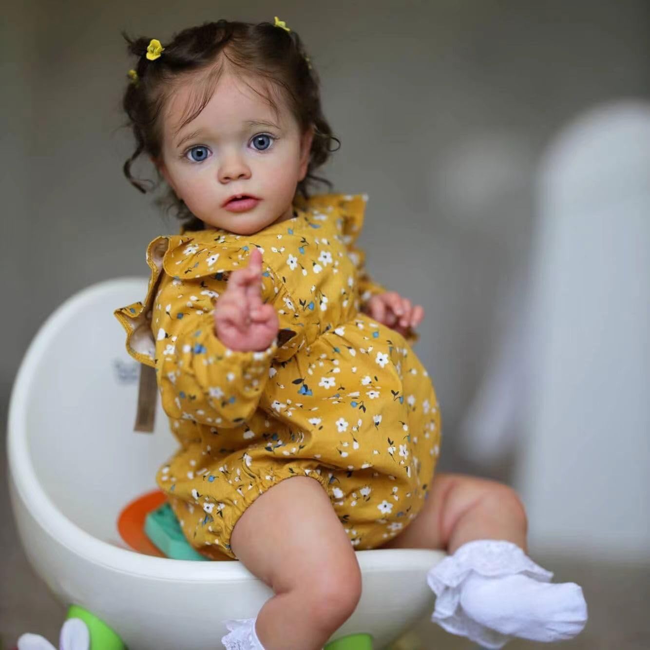 MOHAIR Reborn-Baby Puppen Mädchen 22 Zoll 55cm Weiches Silikon Vinyl Stoff Körper Handgefertigt Realistische Puppe Wie Echtes Baby Mädchen