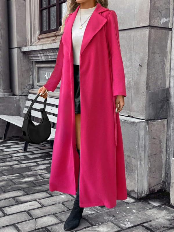 VIVICOLOR Gabardina larga de lana para mujer, abrigo largo de mezcla de lana gruesa y cálida con cinturón