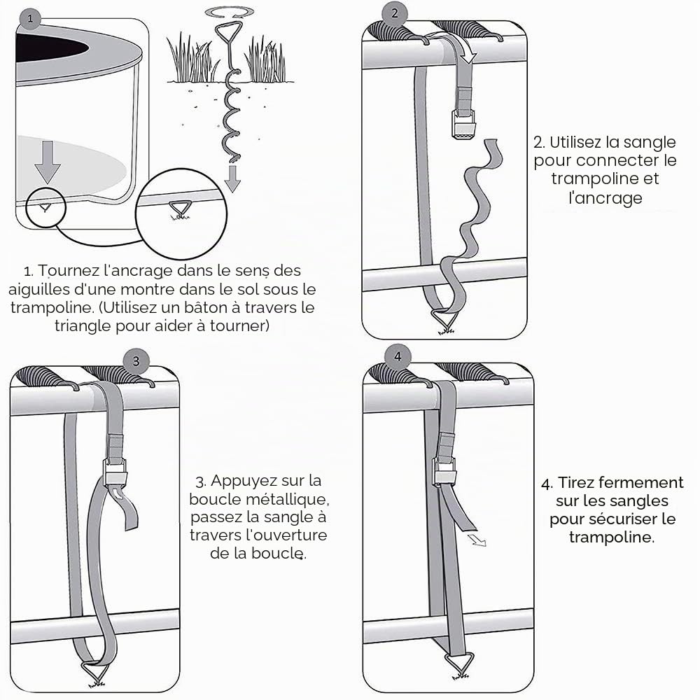 4 Sets De Piquets d'ancrage Robustes pour Trampoline Kit d'ancrage Au Sol- Piquets en Acier Galvanisé Inoxydables pour Trampoline Jardin Camp Balançoire avec 4 Sangles Solides (Noire)
