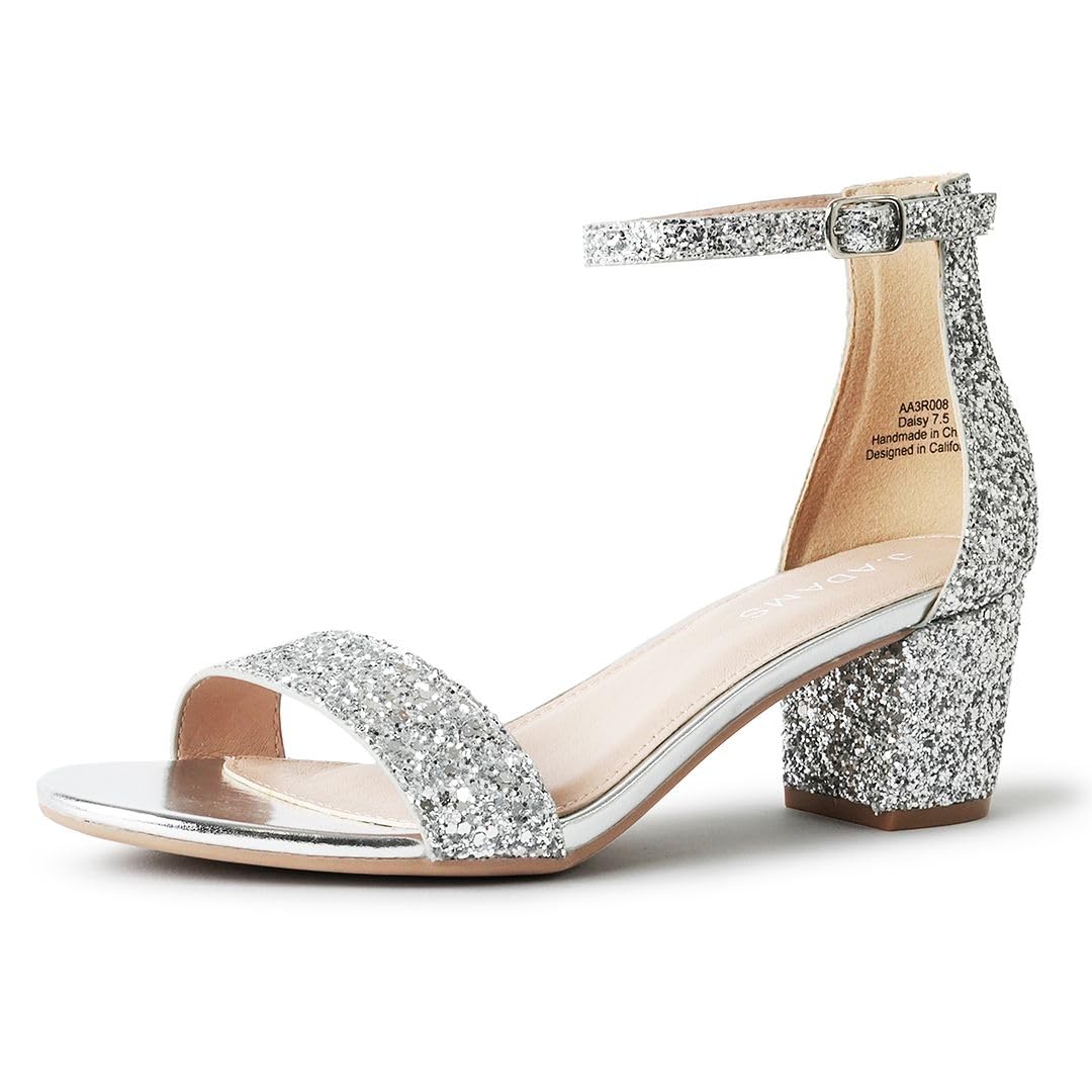 J. Adams Daisy Heeled Sandals - Ankle Strap Open Toe Dress Shoes for Women - Bridal, Wedding, Summer