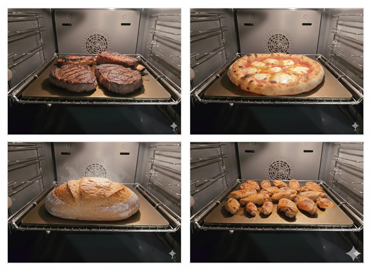Backstahl für Pizza und Brot 38 x 33 cm / 8 mm Stärke. Premium Pizzastein aus hochwertigem Stahl. Pizzabackstahl für Backofen und Grill. Keine scharfen Kanten