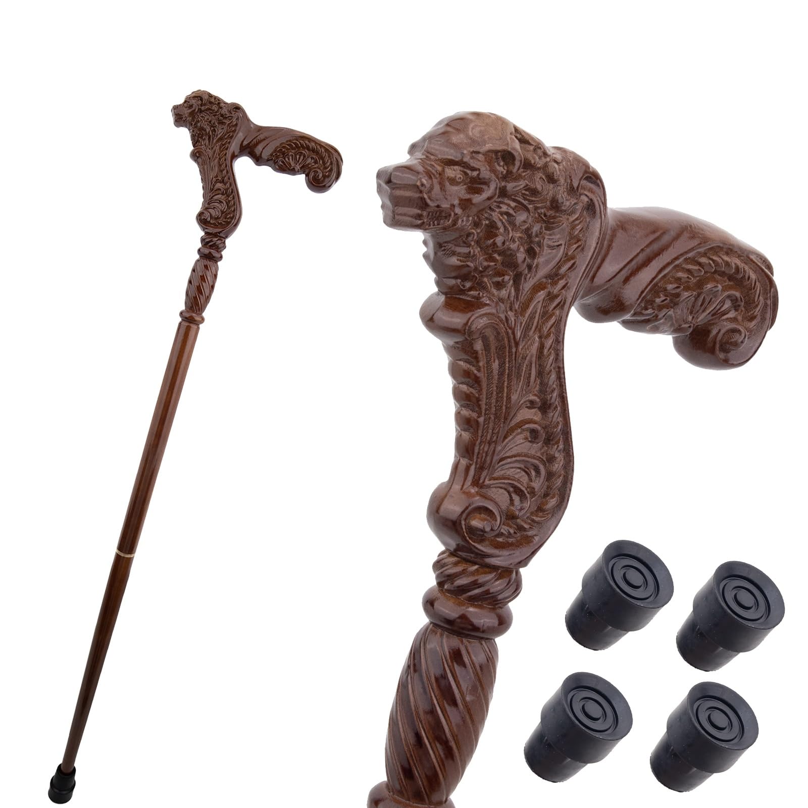 Bastoni da Passeggio con Motivo Leone In Legno, con Impugnatura Ergonomica e Punta In Gomma Antiscivolo, Bastone Decorativo di Lusso Cospaly per Uomo e Donna 93 Cm