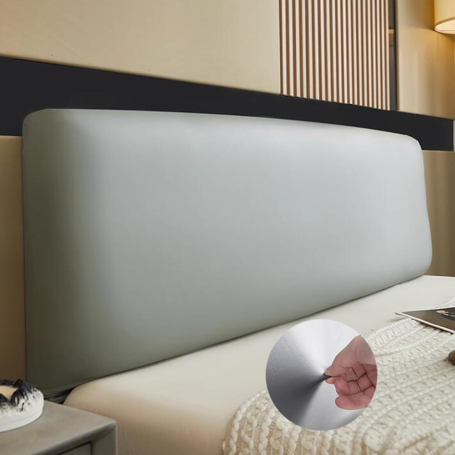 Bettkopfteil Hussen Bett Kopfteil Bezug/Überzug 180 Leder,Elastisch Kopfteilbezug Schwarz,Staubdichte Dehnbare Schutzhülle Für Schlafzimmer Kopfteil (Color : Silver Gray, Size : 170-190cm)