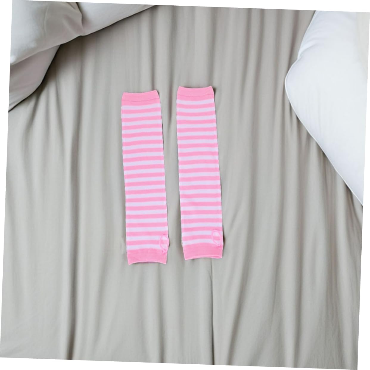 2 Pair Long Knit Arm Sleeves Women's Striped Fingerless Gloves Warm Wrist Arm Warmers Thumbhole for Cold Weather