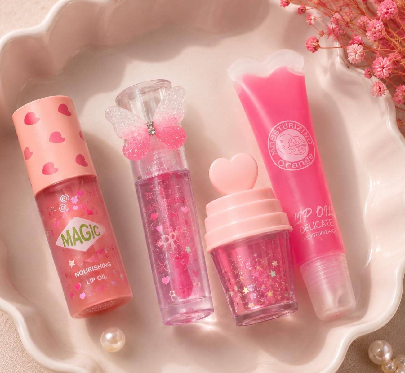 Cute Lip Oil & Lip Gloss Combo Set for Girls | Hydrating Moisturizing Lip Care Kit | Non-Sticky Glossy Lip Oil Collection | Kawaii Pink Lip Makeup Gift Set-image-9