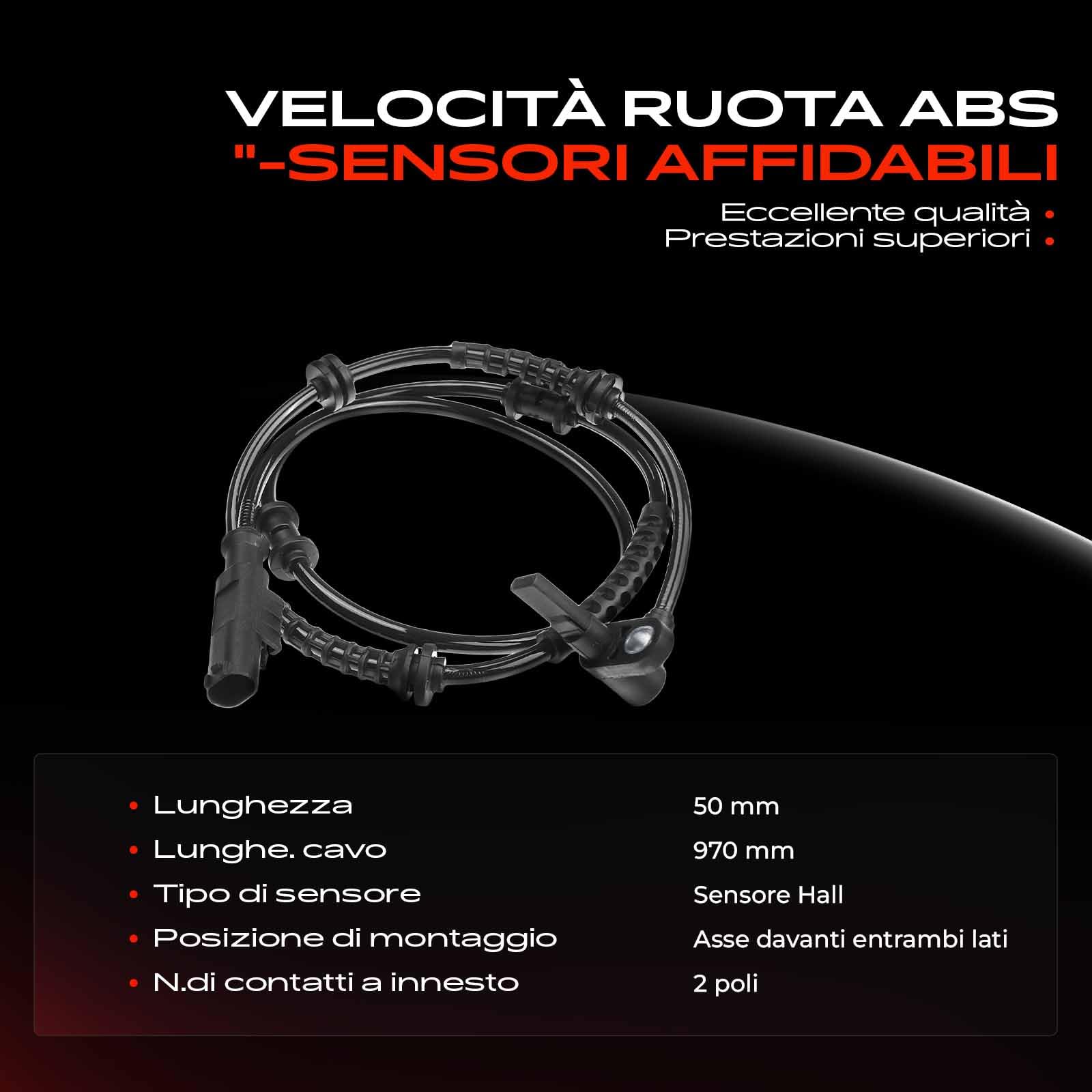 Sensore ABS per asse anteriore sinistro destro per 169, 1,1 l, 1,2 l, 1,3 l, 1,4 l, 2003-2012, 51718056