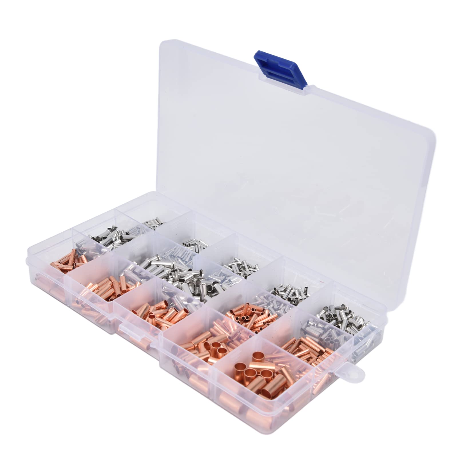 End Terminals Assortment Kit, Tinned Non Insulated Terminal Corrosion Prevention Brass+PVC+Alloy Various Sizes for Electrical Industry