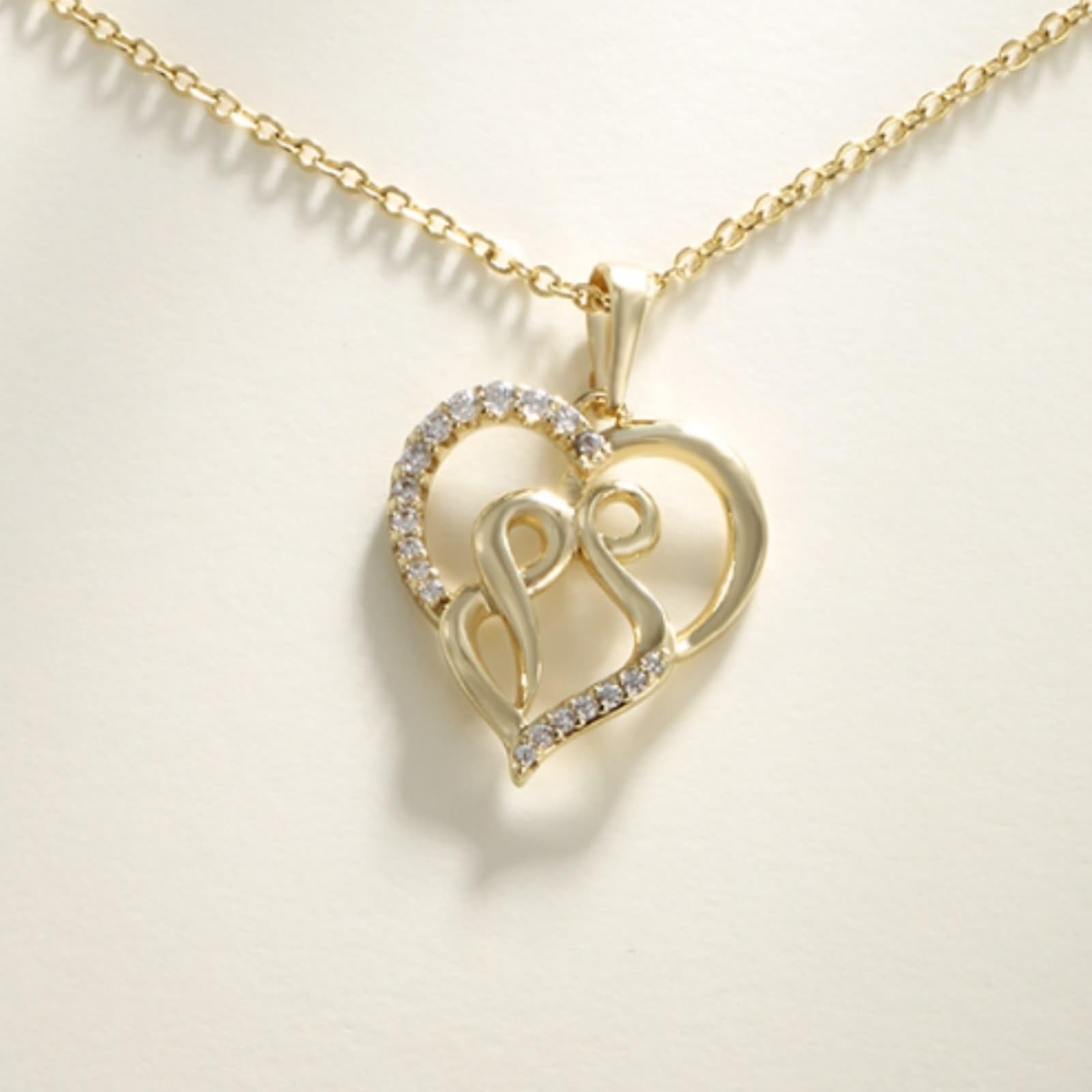 Collana in oro 9 carati 375 con diamante, ciondolo a forma di cuore con infinito, 45 cm