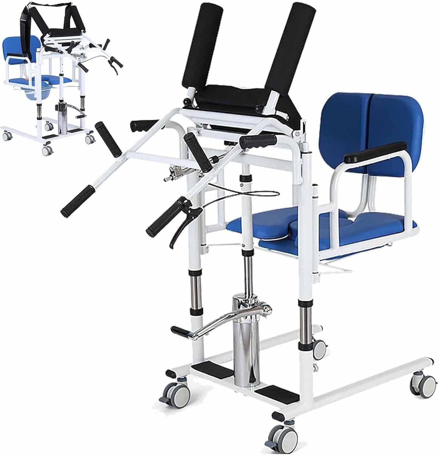 Silla Transferencia Gruas,Gruas para Personas Mayores, Elevador Multifuncional + Silla Ducha,180°Asiento Dividido + Ruedas Antideslizantes,400 LB Carga,Ancianos/Discapacitados Blue