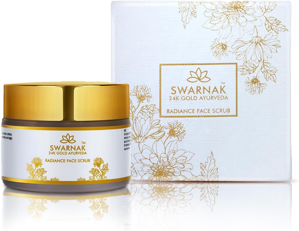 24K Gold Face Scrub for Women (25g) โ Ayurvedic Exfoliating & Moisturizing Cream with Aloe Vera, Walnut Shell Powder & Saffron โ Deep Pore Cleansing, Tan Removal, Skin Brightening & Anti-Aging โ For All Skin Types