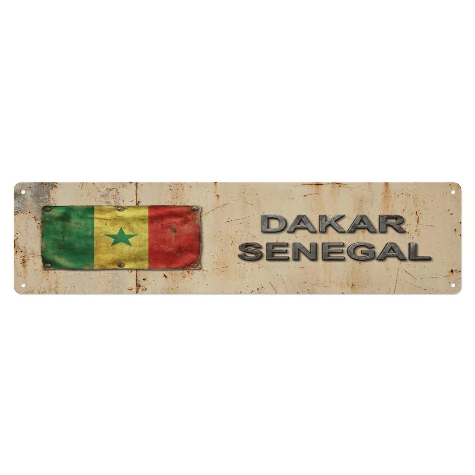 Tgrcjimh Style Metal Tin Sign Vintage Dakar Senegal Flag Decor Rustic Travel