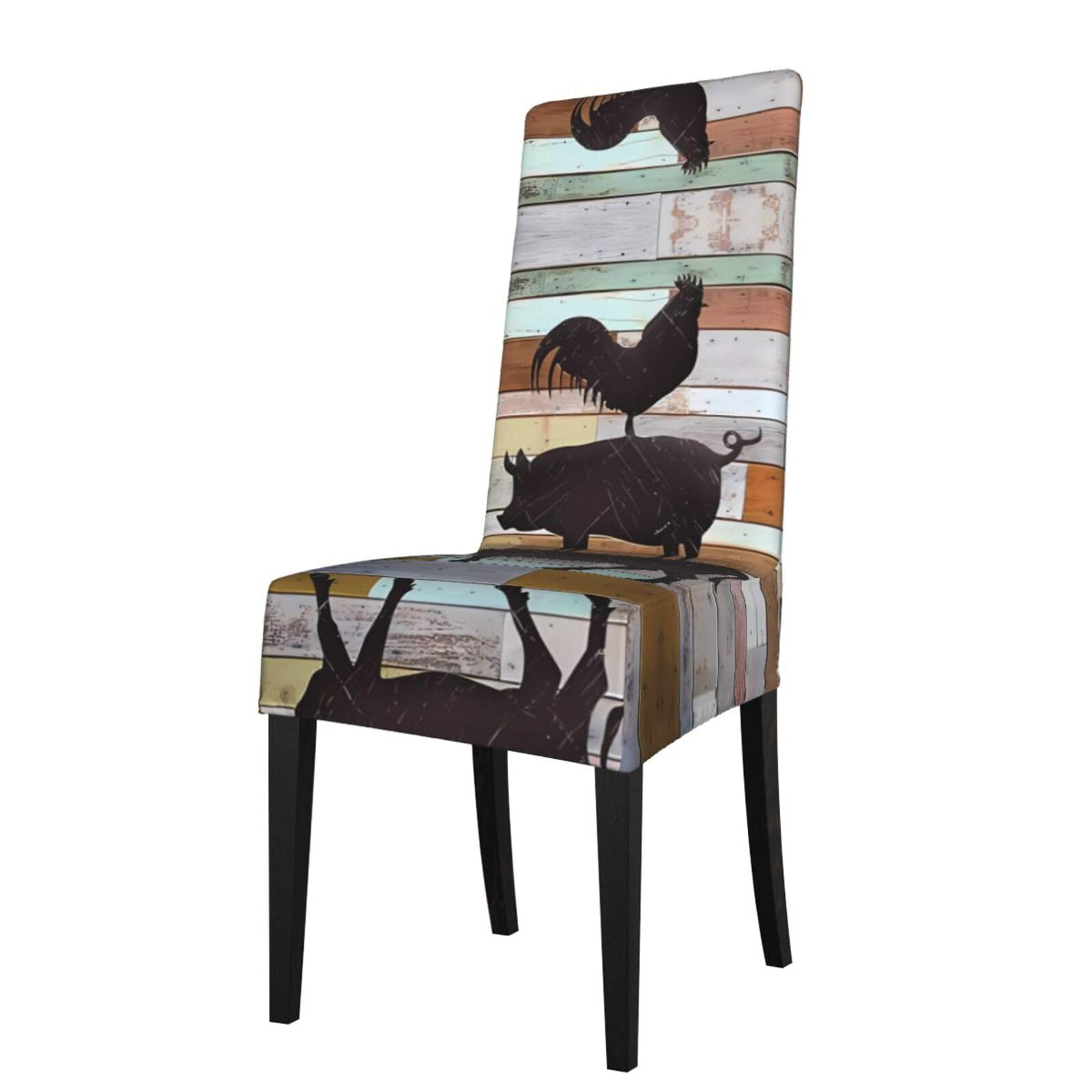 YYHHAOFA Cow Chicken and Pig Pattern Prints Dining Chair Throw Covers Stretchable & Wrinkle-Free for Refreshing Your Furniture