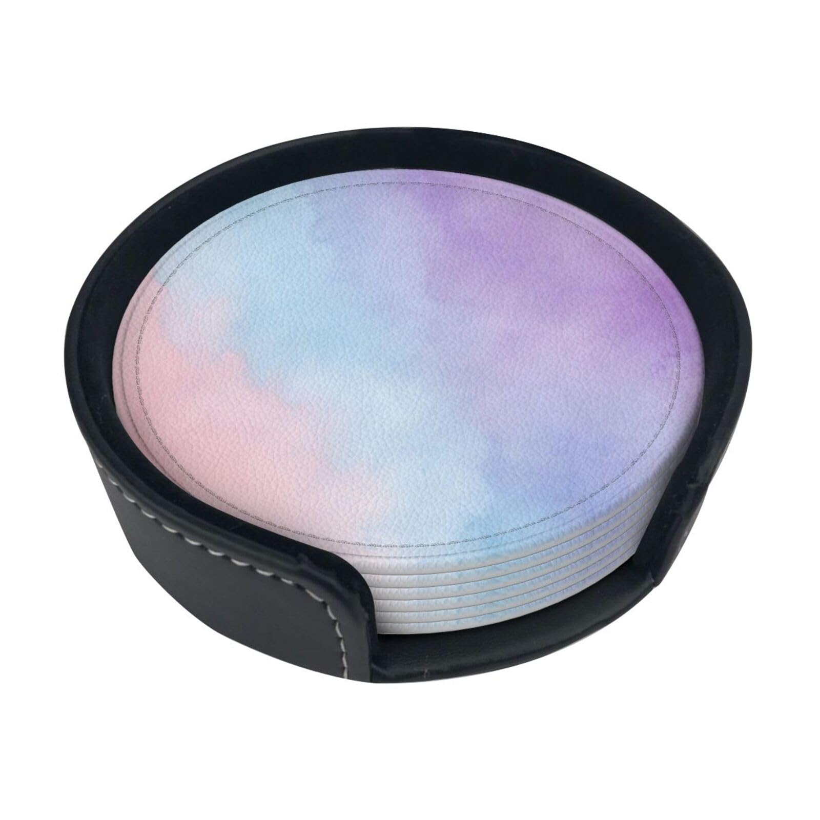 Blush Blue Wash Leather Coasters-Set of 6 with Storage Holder