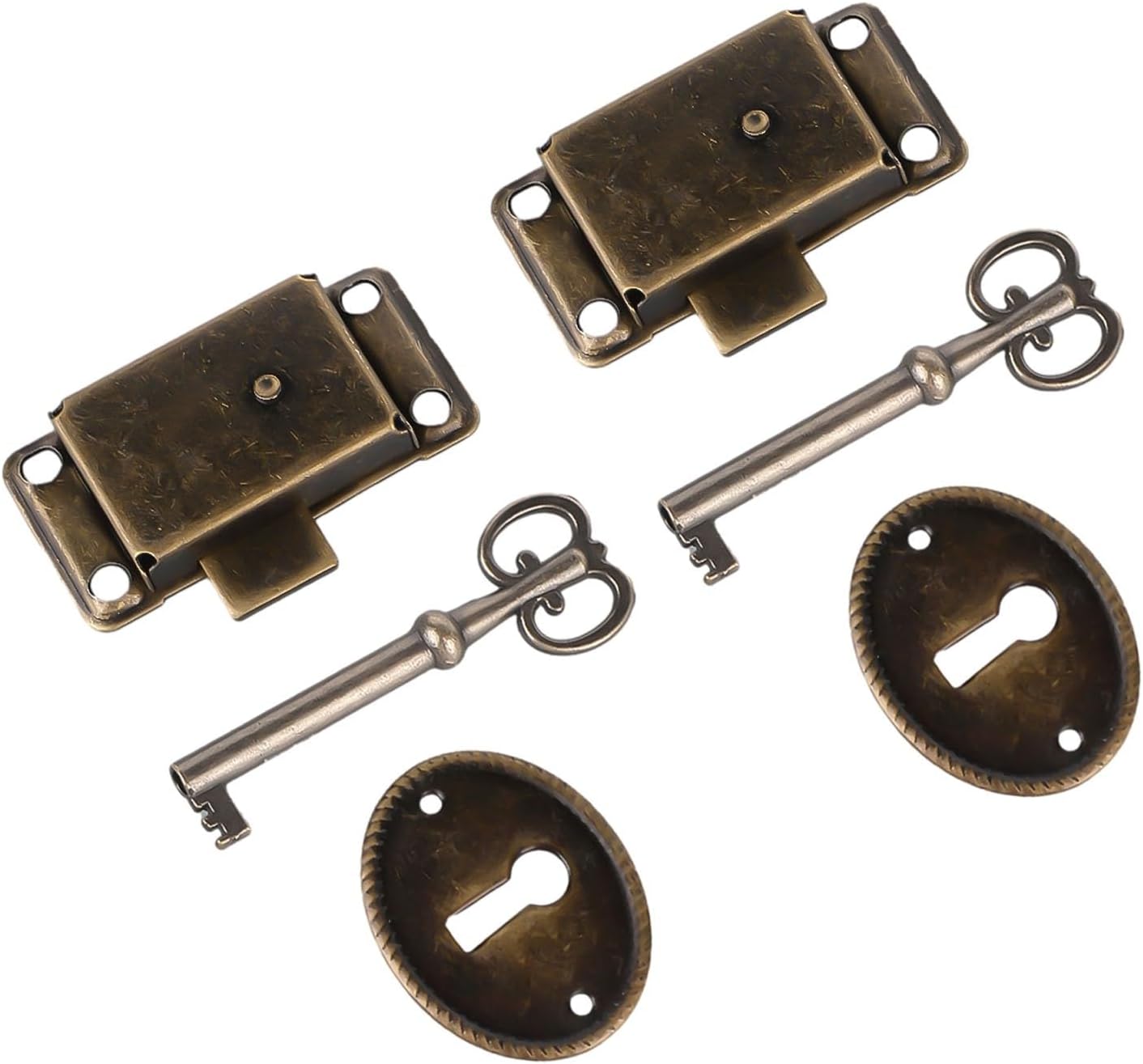 Antique Vintage Style Bronze Cabinet Door Lock with Key, Iron Furniture Latch forBox Wine Chest Cupboard Closet, Decorative Hardware Replacement Set