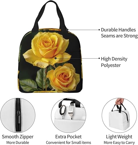 Miniatura 7 de AdaNti Bolsa de almuerzo con estampado de rosas amarillas, portátil, aislada, reutilizable, caja de almuerzo para trabajo, camping, viajes, picnic