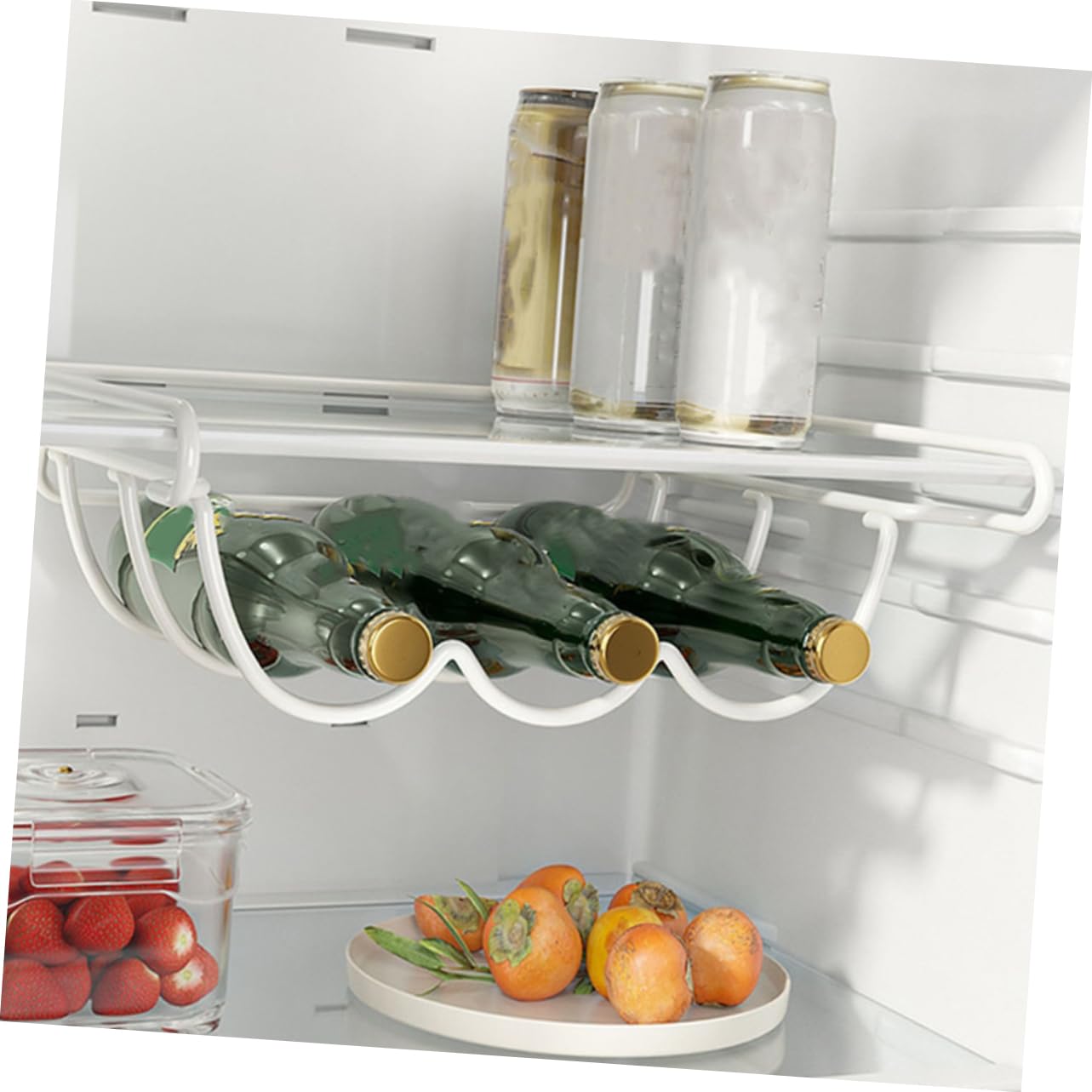 Pequeño Botellero de Hierro Blanco para Refrigerador, Cocina y Bebidas | Organizador de Botellas de Vino para Estante, Diseño Moderno Elegante, Acceso Fácil, Ahorro de Espacio