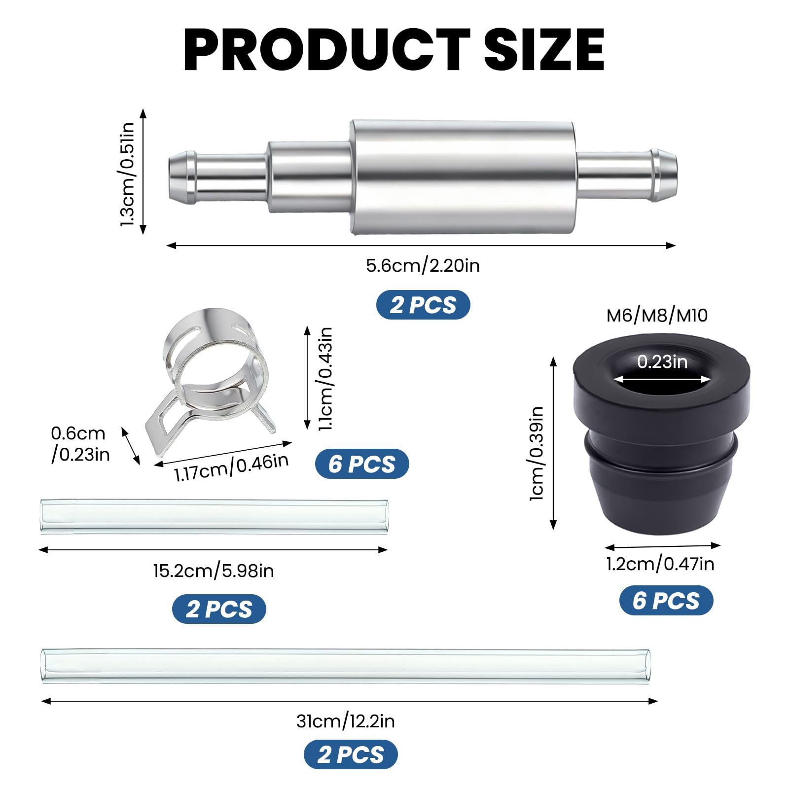 Zestaw 4 węży odpowietrzających hamulców, jednorazowy zawór zwrotny, sprzęgło wąż krwionośny, tworzywo PCW + aluminium, czarny/srebrny, do samochodów, motocykli, rowerów, konserwacji DIY