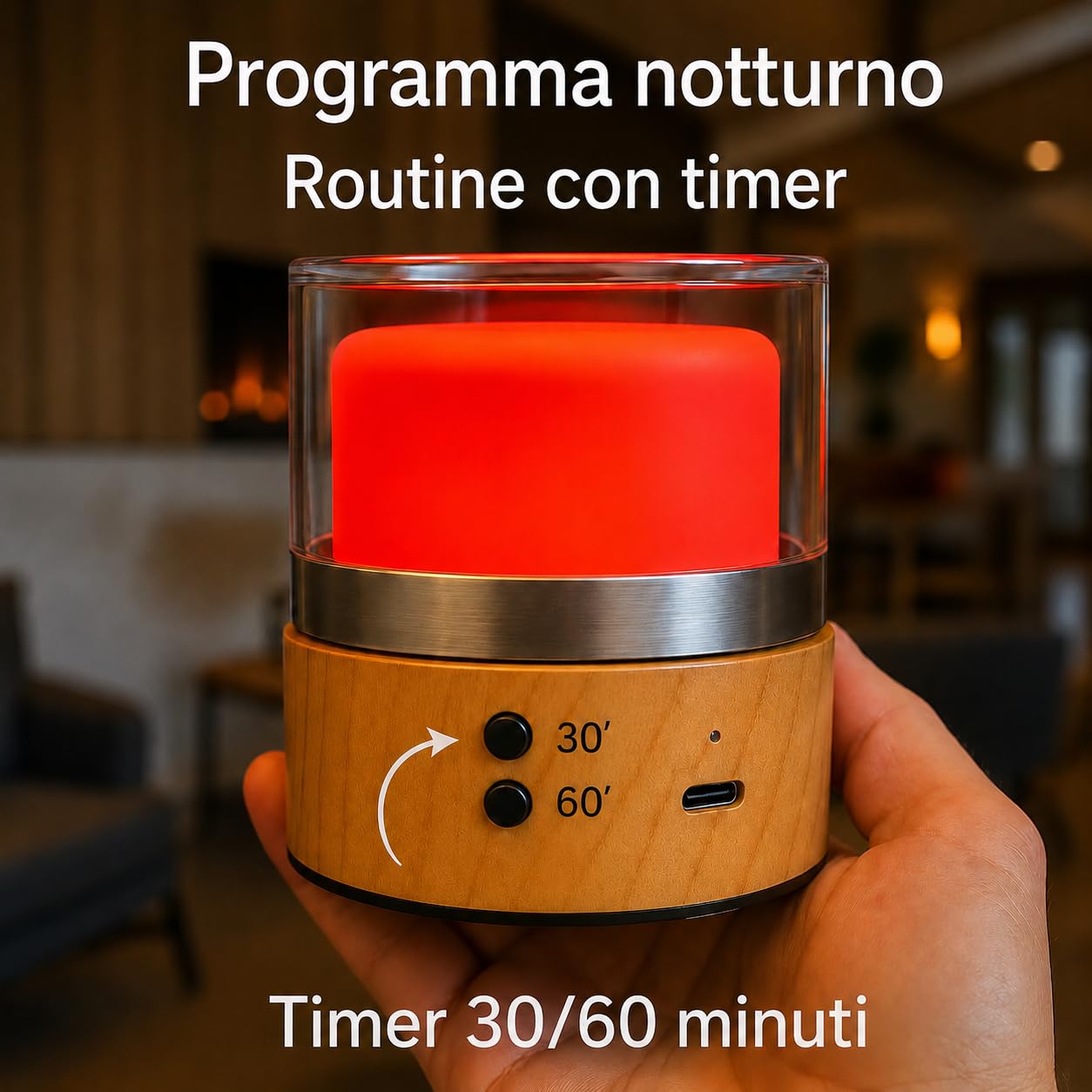 Lampada Luce Melatonina 625nm, 0% luce blu, Flicker-Free, Luce Notturna Neonato/Adulti, dimmerabile, portatile, batteria da 2000 mAh, Bilancia Il Ritmo Circadiano