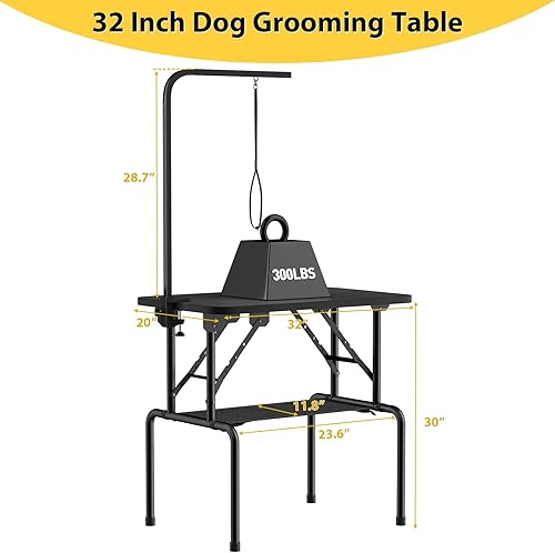 Miniatura 2 de ROOMTEC Mesa de aseo para perros de 32 pulgadas, mesas plegables de aseo para mascotas en casa con brazo ajustable, nudos, bandeja de malla