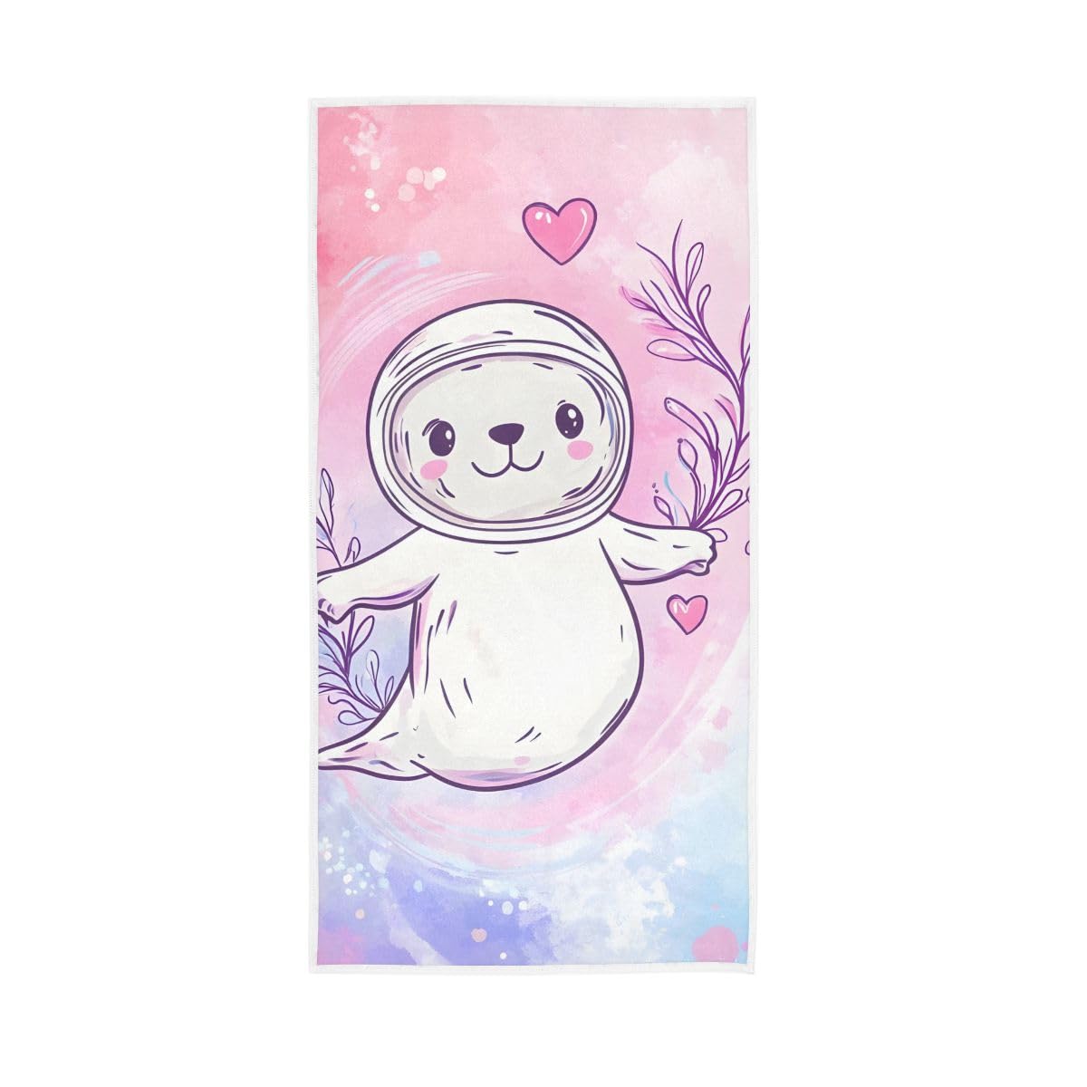 HUYGD Pastel Cute Seal Hand Towels, Bathroom Towel for Bathroom, Gym, Hotel, Spa 15 x 30 Inches