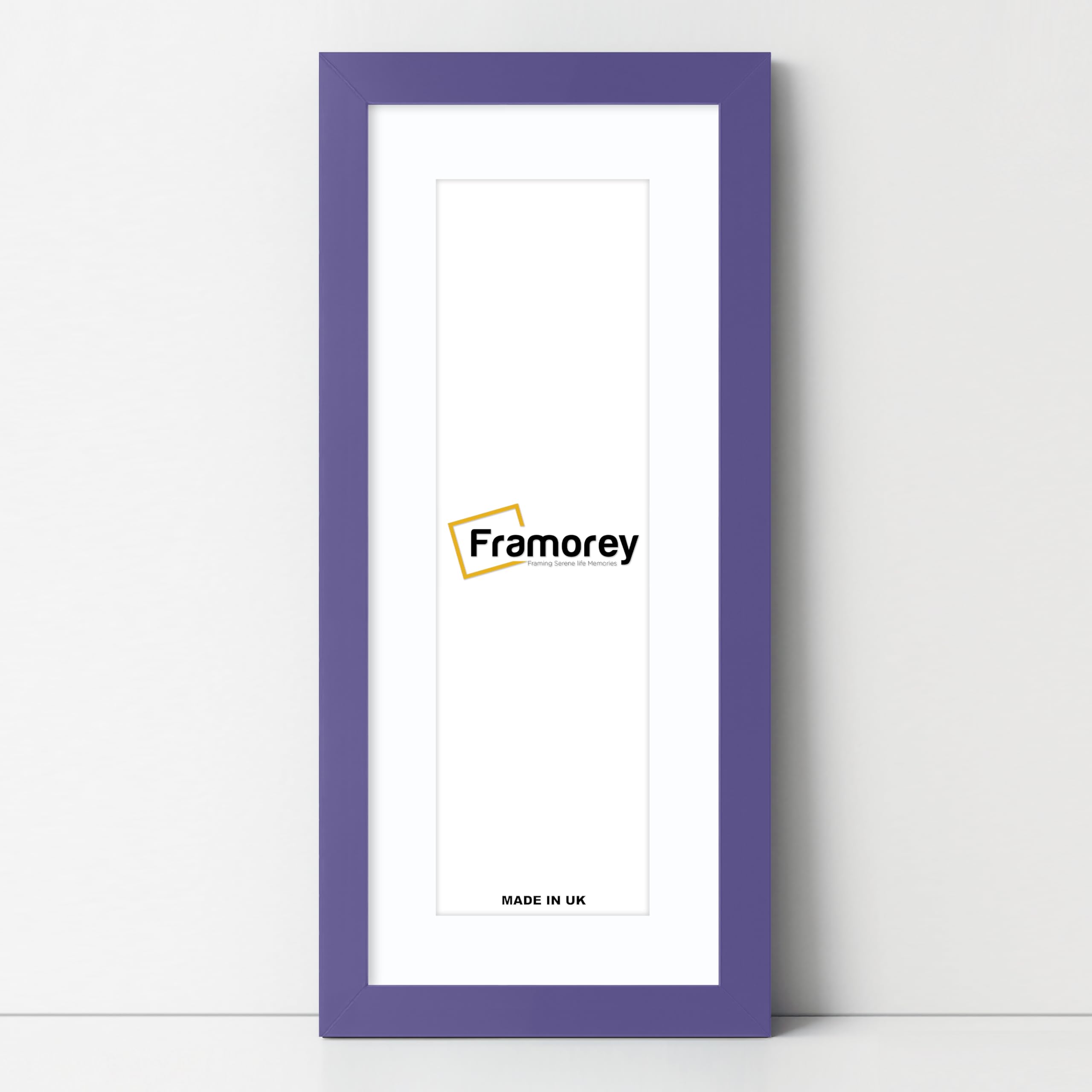 FRAMOREY Panoramic Picture Frame, Oxford Flat Wooden Effect, 24x9" Purple With 20x5" White Mount, Handmade Wall Art