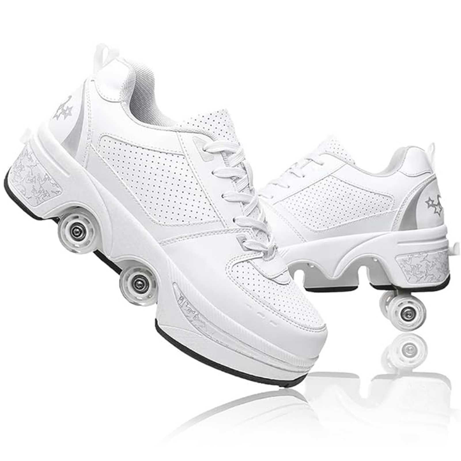 Roller Skates, Roller Skate Shoes for Boys Girls, Outdoor Retractable 4 Wheels Skateboard Sneakers, Shoes with Wheels for Men and Women