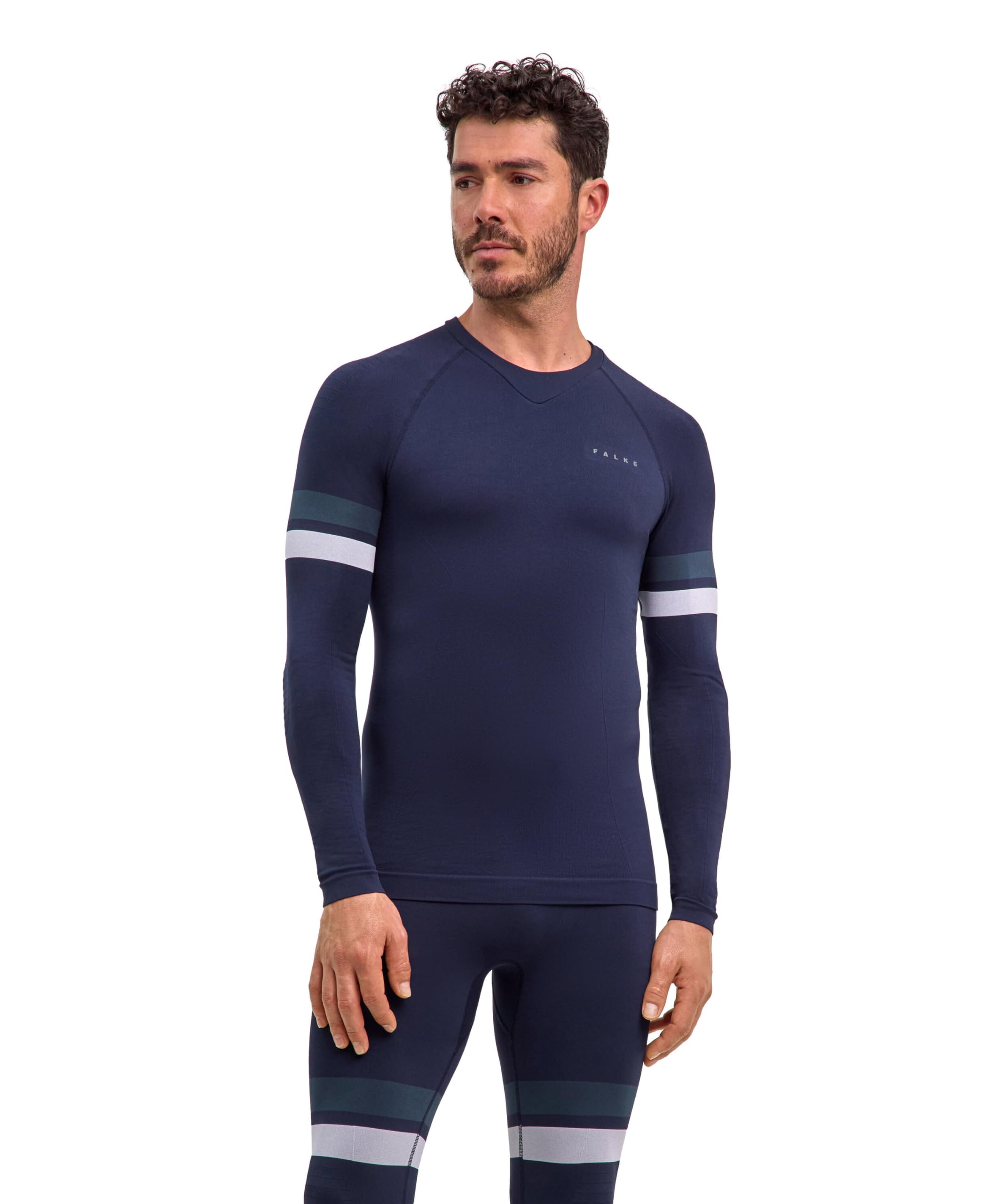 FALKE Mężczyźni Warstwa podstawowa (góra) Maximum Warm Trend Round Neck M L/s Sh materiał funkcyjny szybkoschnące termoaktywne 1 Sztuka, Niebieski Space Blue 6116, M