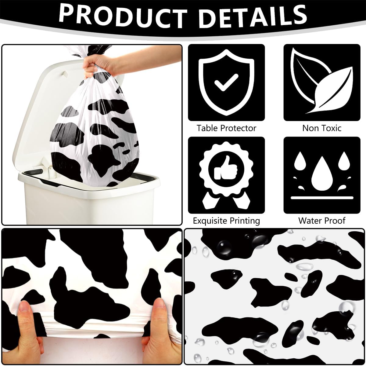 4 Pcs Story Tablecloths Mix Color Plastic Tablecloth Sky Tablecloth Waterproof Rectangle Cow Pattern Printed Table Cover for Baby Shower Cow Birthday Decoration, 52 x 86 in