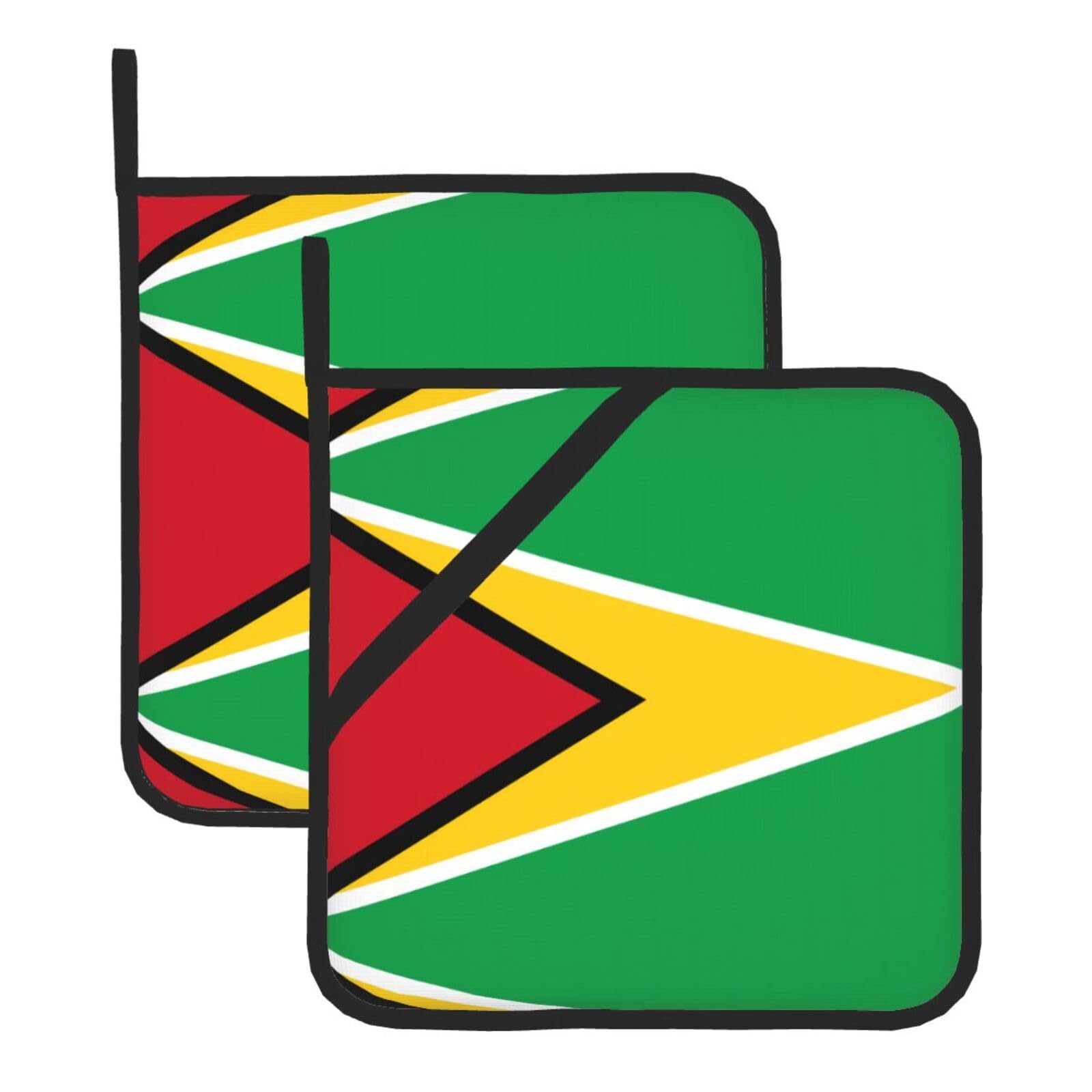 WHJSSF Flag of Guyana Prints Square Pot Holders - Heat Resistant Kitchen Trivets 2-Pack - Waterproof Covers for Hot Dishes, Oven & Grill with Hanging Loop