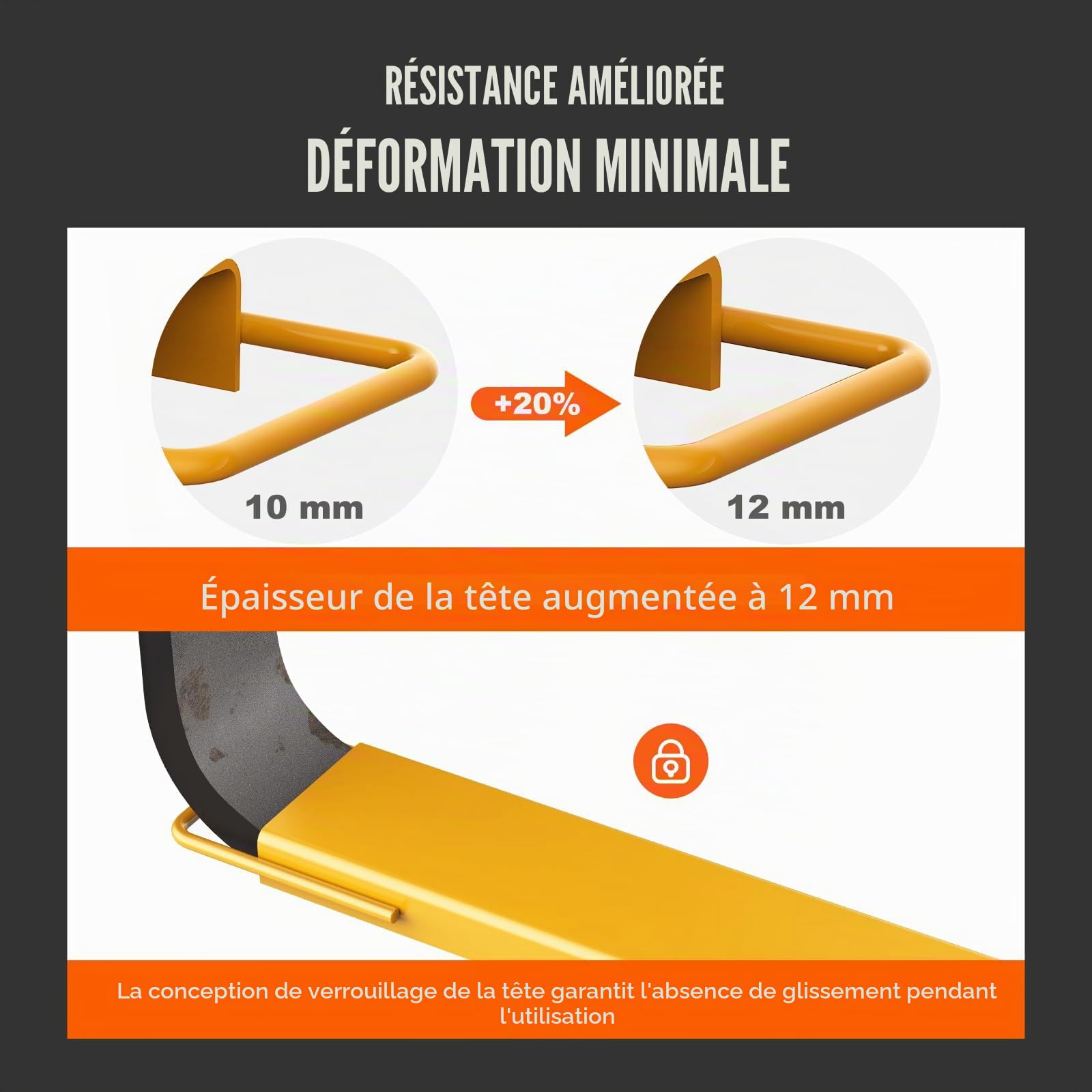 VEVOR Rallonges de Fourches à Palette 1820x140 mm Extensions de Fourche pour Chariot Élévateur Industriel 1 Paire Acier au Carbone Robuste pour Déplacer et Transporter Charges Volumineux Lourds, Jaune