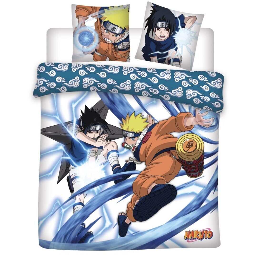 Parure Da Letto Matrimoniale Naruto Fight – Copripiumino Reversibile 240x220 Cm + 2 Federe, In Policotone