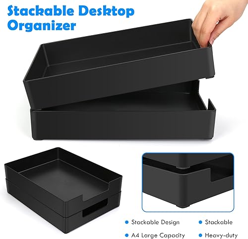 Miniatura 7 de Juego de 4 bandejas de escritorio apilables de plástico tamaño A4, organización y almacenamiento de oficina, organizadores de archivos de escritorio