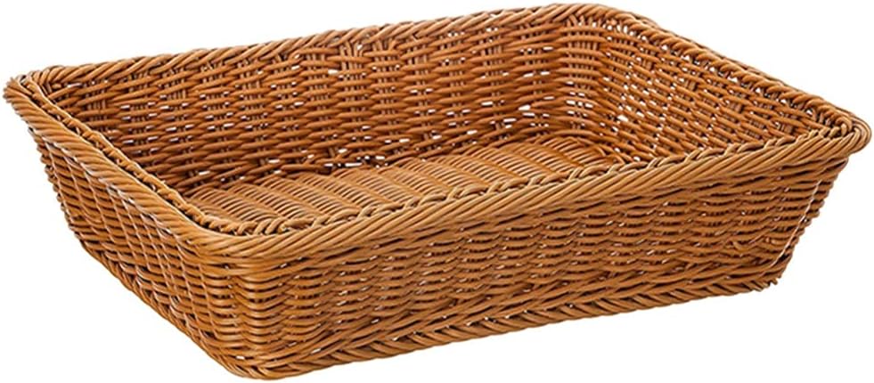 ADUH Rattan Woven Storage Fruit Basket Candy Snack Fruit Vegetable Serving Basket Supermarket Restaurant Display Tray (Size : Small)