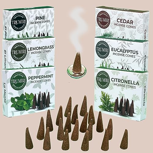Trumiri TRU-ICVP-LEAFY Incense Cones - Variety Pack - Total 60 Cone Incense (6 Scents X 10 Conos) - Citronella Lemongrass Eucalyptus Peppermint Cedar Pine thumb #6