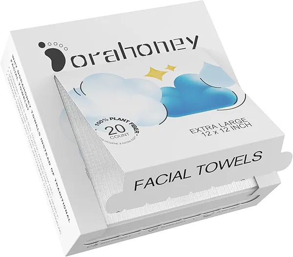 Dorahoney Disposable Face Towels Travel, 12"×12" Extra Large Face Towelettes, Ultra Soft Facial Towels for Sensitive Skin, Makeup Remover Dry Wipes, 20 Count (1 Pack)