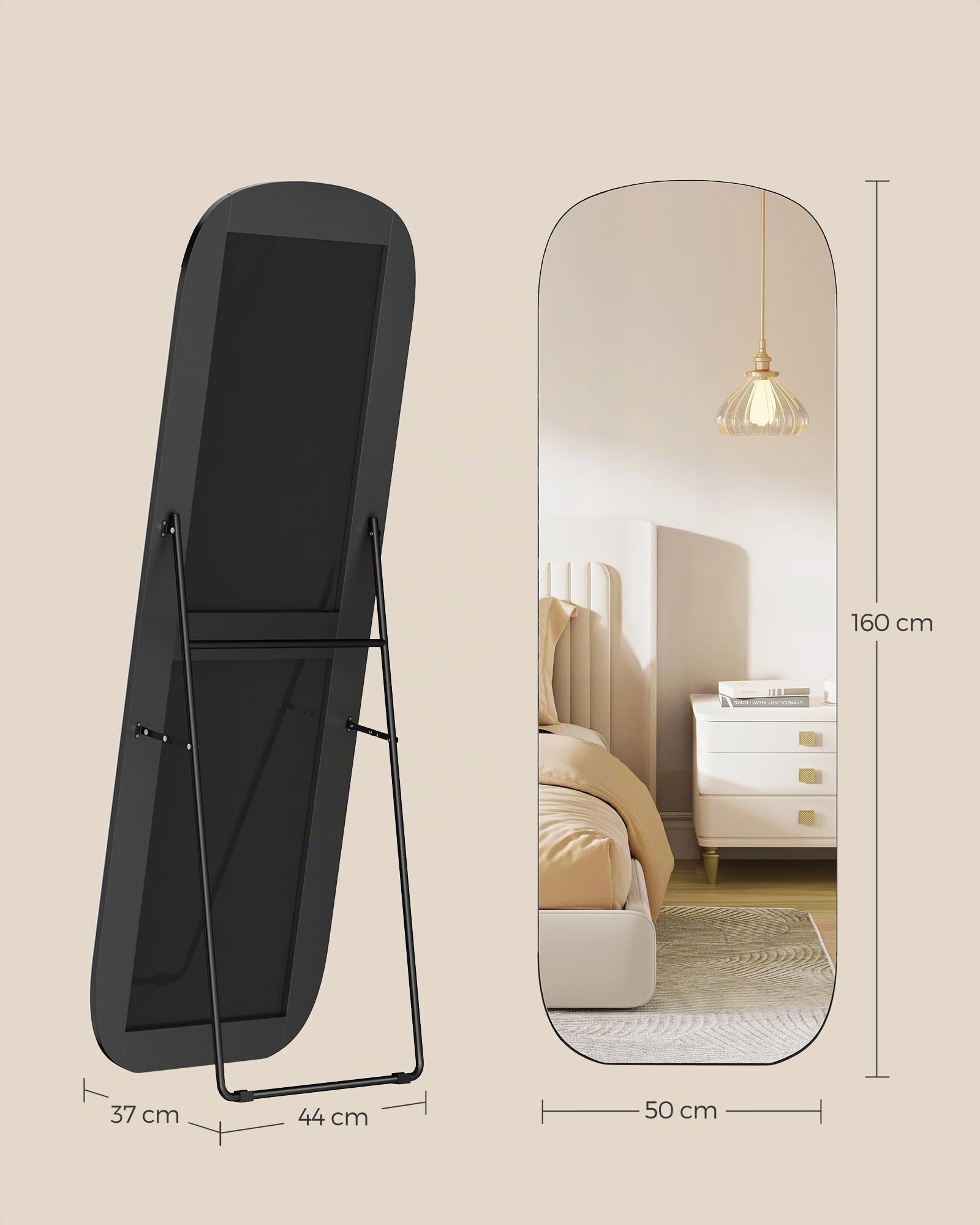 SONGMICS Miroir sur Pied Pleine Longueur 160 x 50 cm Cadre en Aluminium Noir d'encre
