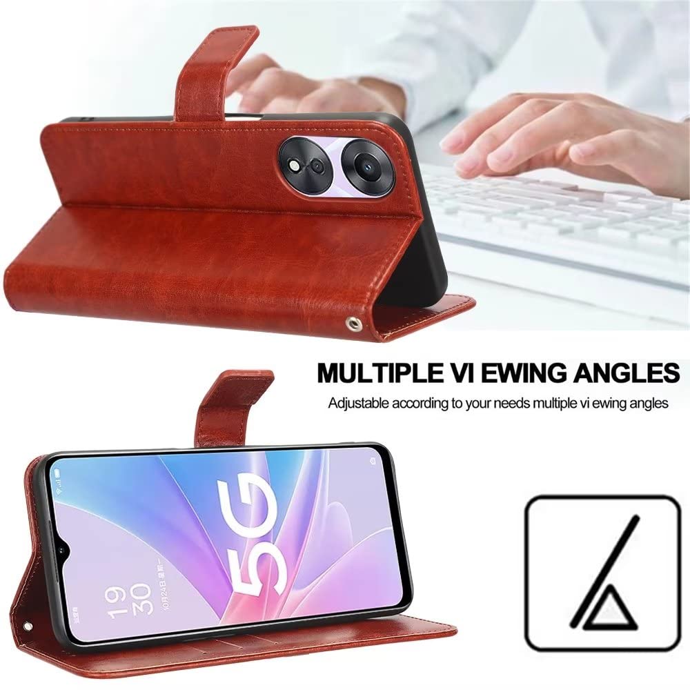 HAONANDE Flip Cover Per OPPO A58 4G, Custodia Pelle PU a Libro Portafoglio Antiurto donna Case Caso Con Motivo Cuore Cordino Slot per carte Supporto Stand Magnetica Rosso
