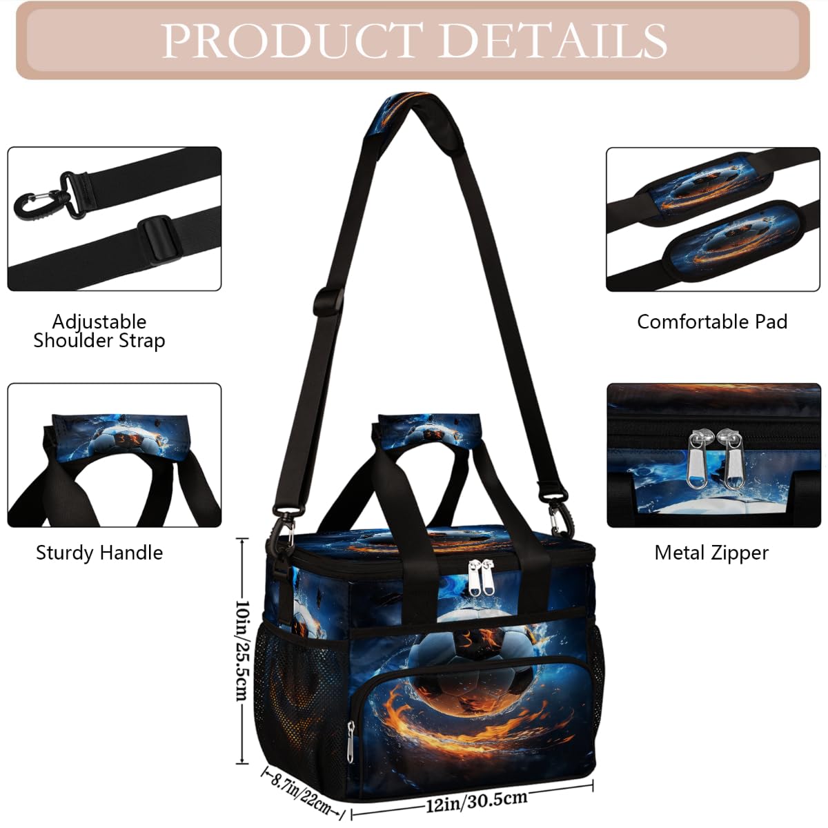 Mexpekil Borsa termica riutilizzabile a prova di perdite, borsa termica per il pranzo, per picnic, picnic, sport, calcio, per donne, uomini, lavoro, campeggio, spiaggia, ufficio, 24 lattine, 15 l
