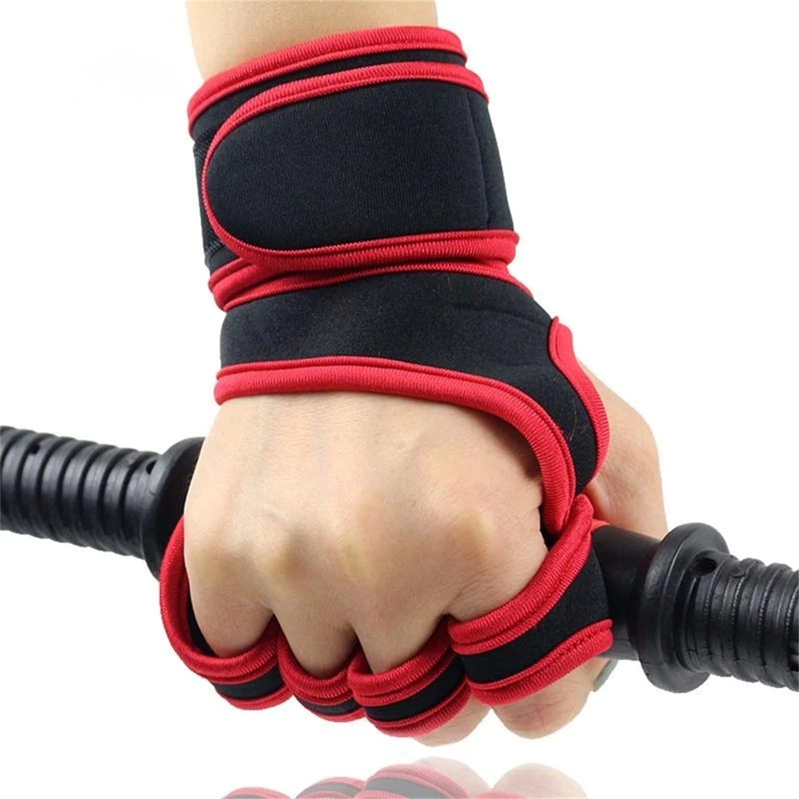 Guanti Antiscivolo per la Palestra Guanti da Ginnastica Professionali, Guanti a Mezze Dita(Red,M)