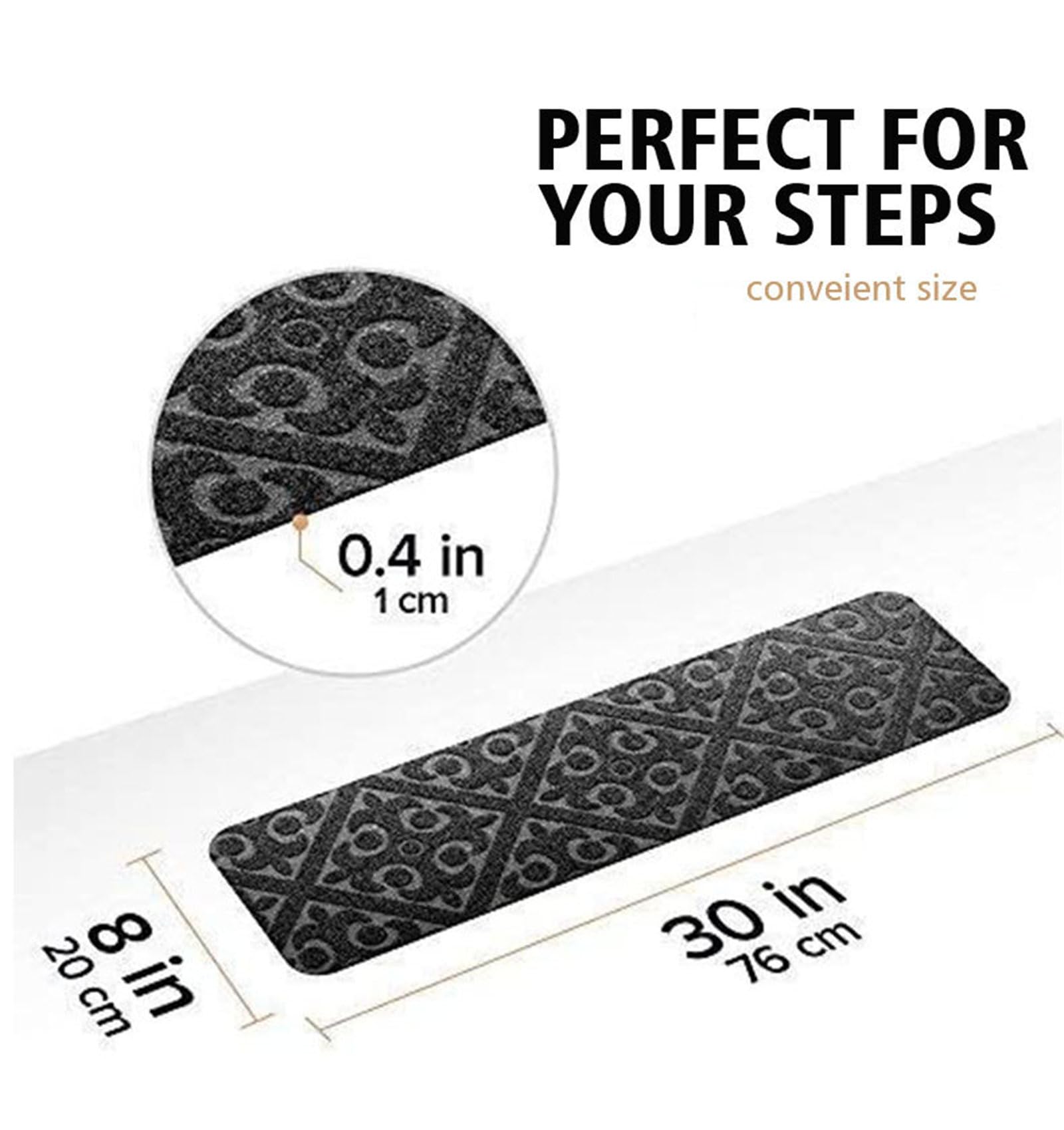 Odot Tapis Escalier, Tapis Gaufrage Escalier Antidérapant, Muet Moquette Escalier Lavable en Machine, Marchettes d'Escalier Auto-Adhésif, pour Enfants, Aînés Animaux (15 pièces,Noir 1)
