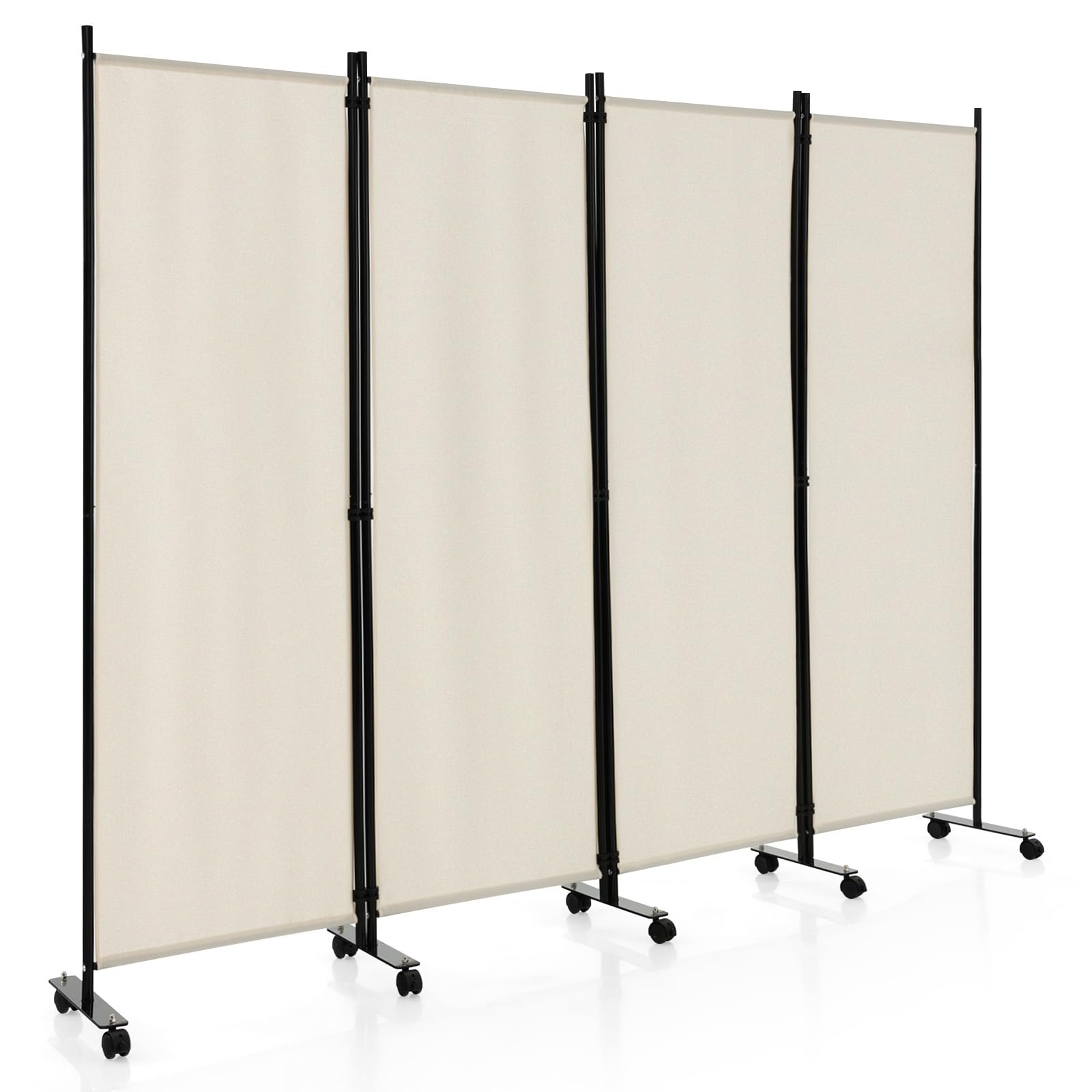 LIFEZEAL Divisorio a 4 Pannelli, Separè per Interno, Esterno, Paravento Mobile, Pieghevole, Parete Divisoria, Telaio in Metallo, con 10 Ruote, Protezione di Privacy, Separatore di Spazio (beige)