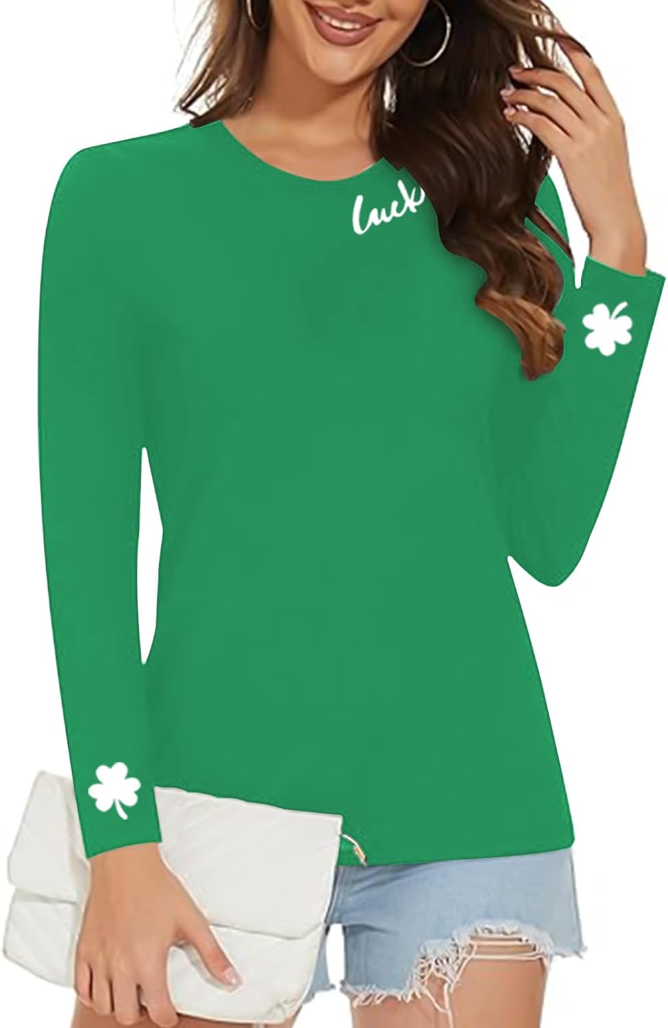 Saint Patricks Day Shirt Women Long Sleeve Green St Patricks Day Shamrock Shirt Irish Lucky Clover Heart Graphic Tee Top - Image 4