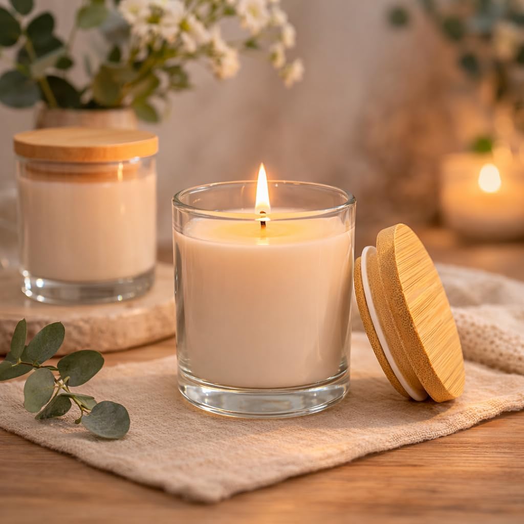 16 Pack Glass Candle Jars, 7oz Clear Candle Containers with Bamboo Lids, Empty Candle Jars for Making Candles - Dishwasher Safe, 7 fl.oz