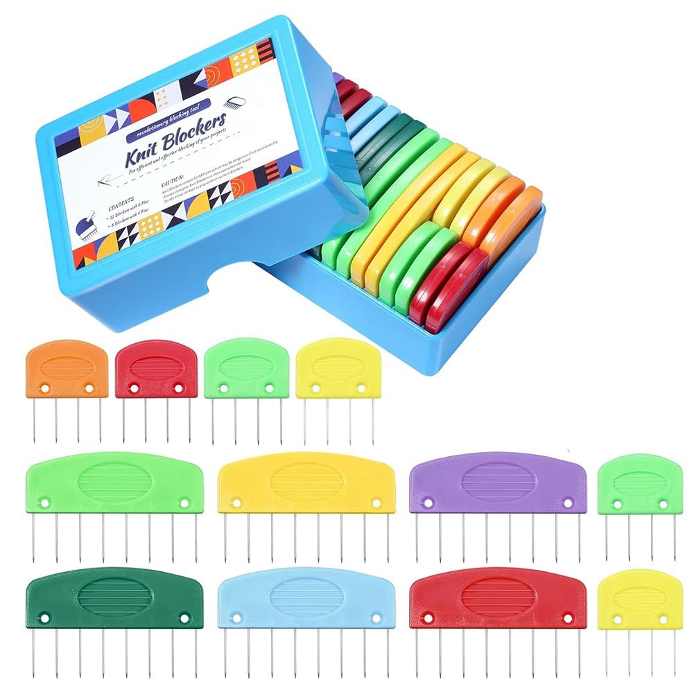 Vjsujehgy 20 Pcs Knit Blocker Pins Combs, Color Knit Blockers Combs for Blocking, Rainbow Knitting Blockers Pins for Blocking Mats