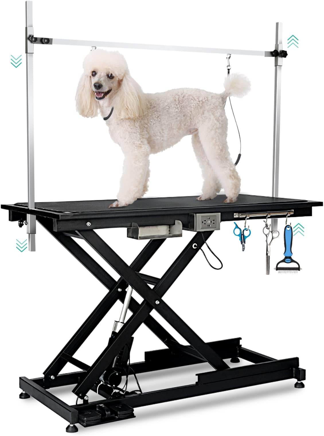 Electric Dog Grooming Table, Height Adjustable Large Pet Drying Desktop, Foldable Bathing Desk with Overhead Arm, Clamps & 2 Nooses, Maximum Capacity Up to 440Lbs, 50in, Black