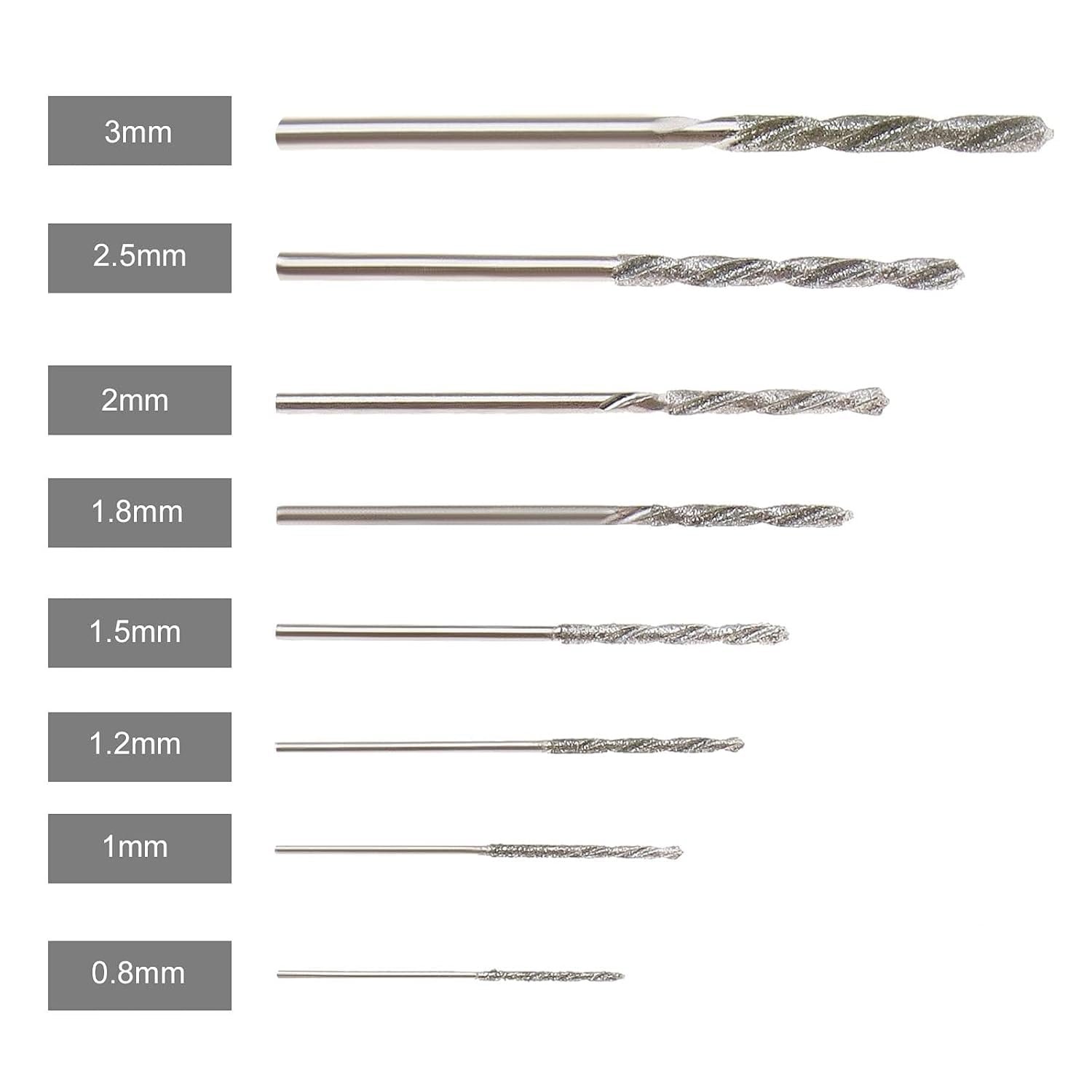 ANBOO 8-Piece Diamond Drill Bit Set (0.8-3.0 mm) - Image 2