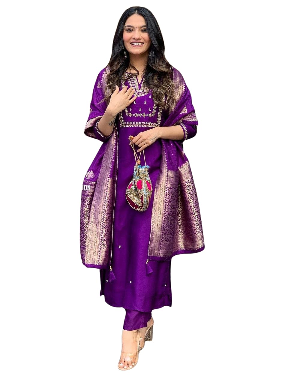 tvisa crafts Women'S And Girls Wear Roman Silk Embroidered Work A-Line Kurta, Pant and Dupatta Set-picture-35