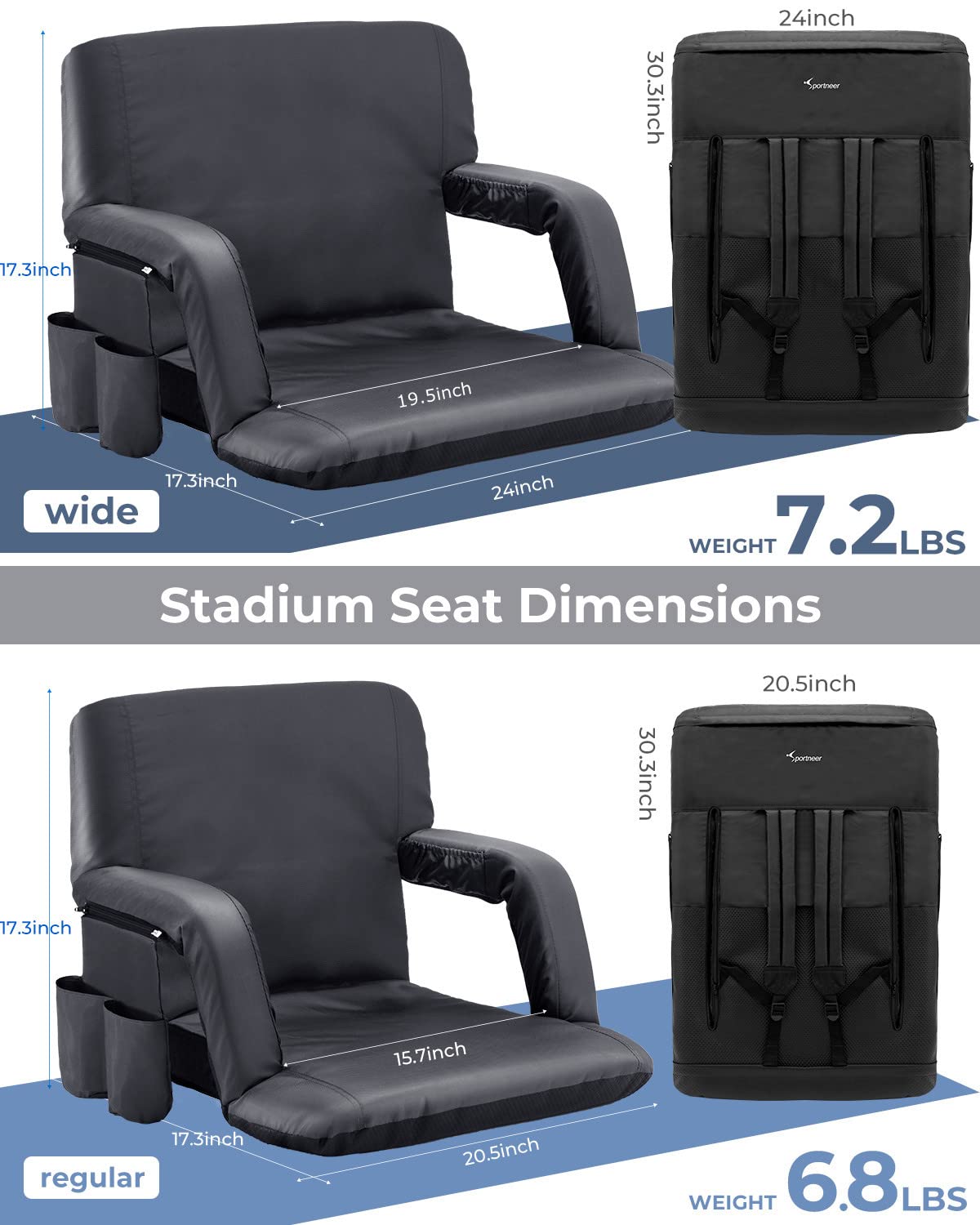Stadium Seats for Bleachers with Back Support and Cushion Extra Wide