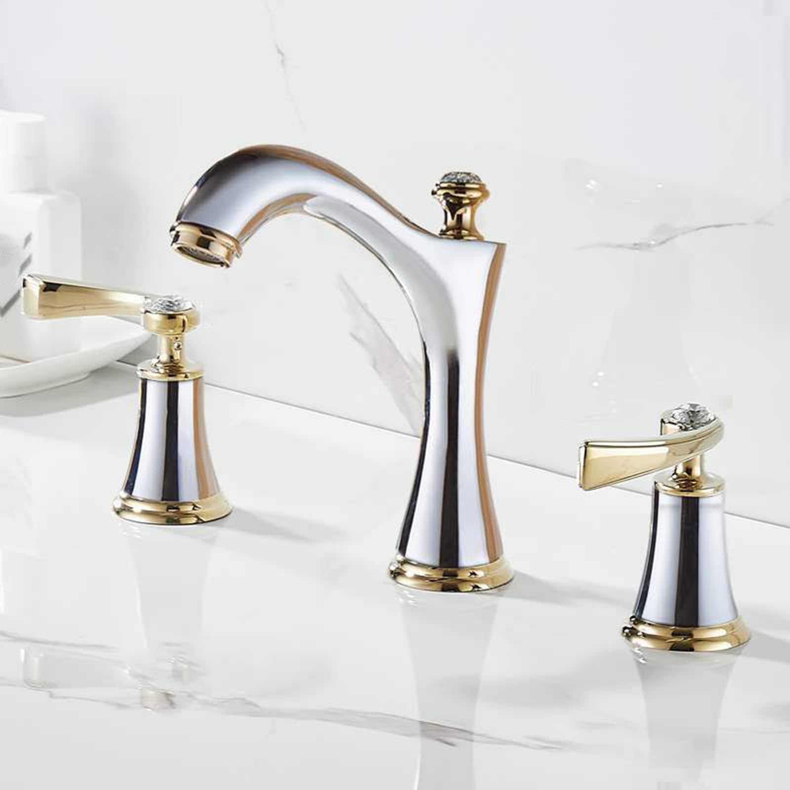 Robinet lavabo salle de bain 3 trous vintage mélangeur laiton chromé retro