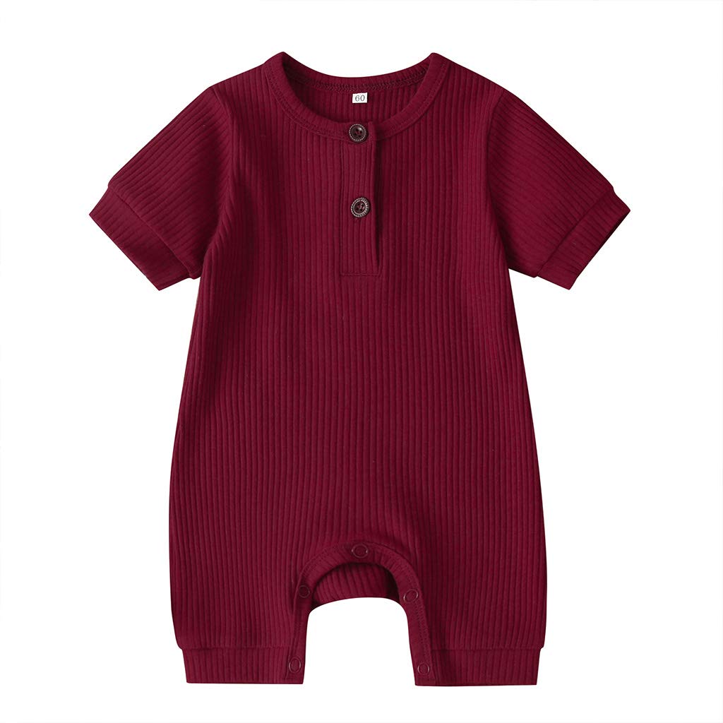 niceclould Newborn Baby Boy Girl Knitted Romper Jumpsuit Solid Short Sleeve Legging Bodysuit Playsuit Summer Clothes 0-18M (G-Burgundy, 0-3 Months)